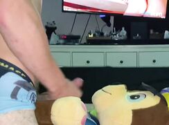 twink cums on plushy