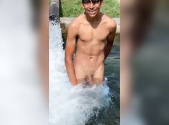 Pakistani twink shows dick in tubewell