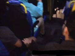 Having fun with his straight friend on the bus