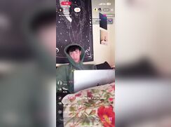 Cute white boy jerks his long dick on live and cums