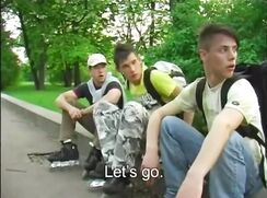 3 skaters in the forest