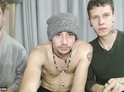 Three straight friends sex but no fuck cum face