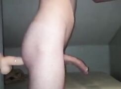 Awesome prostrate milking with wall dildo gay porn