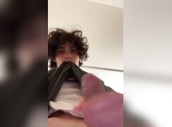 cute curly brunette cumming from bellow jo