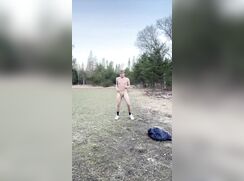 Exposing himself in a field