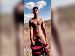 Exposing his fat cock