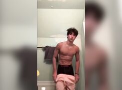 cute fit brunette baited on bed off clip