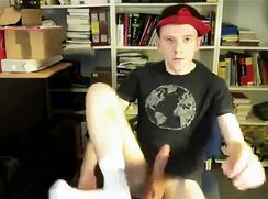 Tall Blond Short Hair College Guy with a Cap Wanks and Cums - AI Enhanced