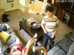 Friends caught jerking together on cam