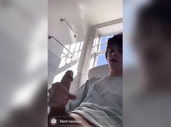 Jerking boy cums