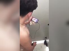 Naked and jerking off in a toilet stall
