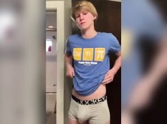 Barely legal teen has huge bulge in his gray underwear
