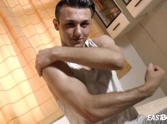 Hairy teen boy Christopher Durham gets handjob his big oiled dick