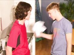 2 roomies in the kitchen gets bored dishwashing...