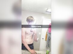 cute american blonde snapchating jerks on bed off