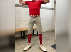 Buff DILFJockDad87 Edges in the Locker Room in Baseball Gear