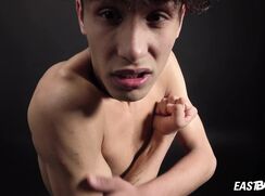 Curly twink boy shows off his slim body on webcam