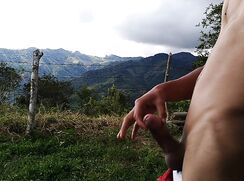 Young man with big cock masturbates outdoors, lots of cum - 06-03-25