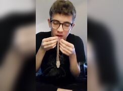 Young Twink With Glasses, Tests Taste Of His Brother's Sperm From A Used Condom .