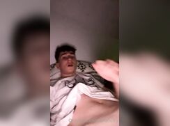 British OF boy jacks his big hot cock in bed