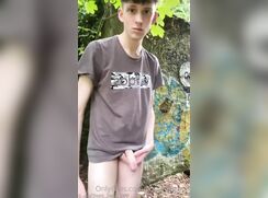 Unknown OF jacks and cums in the woods, again