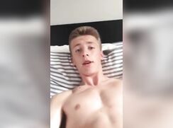 cute big cock blonde on bed chating jerking off