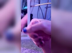 Longhaired cutie jerks off in front of the mirror...