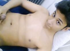 Latino twink wanks and shoots 2 days worth of cum