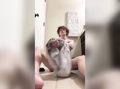 cute fit guy bathroom floor wanks off