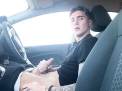 Tattooed British Guy Wanking in His Car