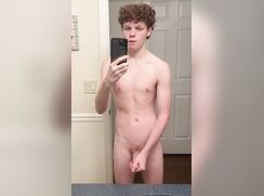 Mirror jerking my big teen cock record porn