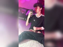 Slender twink nuts in his room