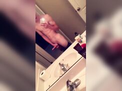 cute fit blonde snapchating bathroom jerk off