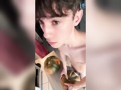 Cute Curly hair boy fucking his pumpkins