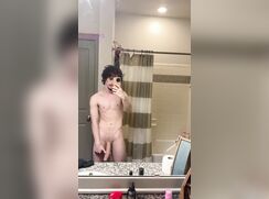 Moustache Twink Plays With Big Cock In Bathroom porn