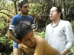 young latin slut fucked by 2 older guys in a cruising area