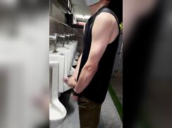 Fit Guy Caught Jerking Big Cock At Urinals porn
