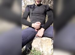 Cock On A Rock Outdoor Jerk and Cum porn
