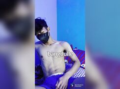 Thai teen with mouth tied and plays with cock in bed - 07-03-25