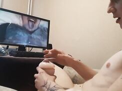 Troy watching porn with his toy