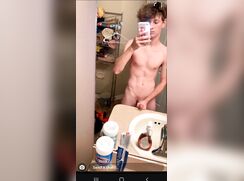 Cute guy cums on sink