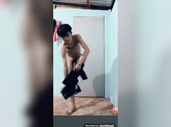 Asian boy takes a shower live