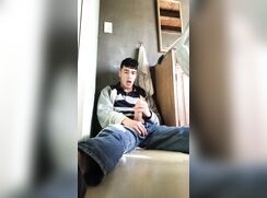 College guy cums on the floor