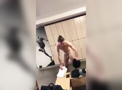 Big dick man in locker room knows he's being watched
