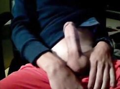 Cute teen boy jerks off thick cock and cums