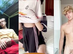 Horny Soccer stroke their stiff uncut cocks, alone or together