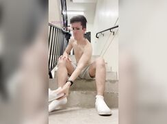 Shy Uncut Twink Strips In Stairwell Of His University porn