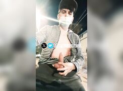 Handsome BMX boy cum on a public street