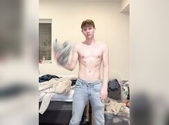 Shaved Uncut Twink Strips In Messy Bedroom porn