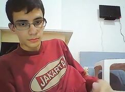 Webcam Dark Hair Glasses College Guy wanks hid Uncut Hung cock off - AI Enhanced